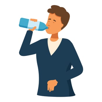 Young man drinking fresh water from plastic bottle after sport training vector