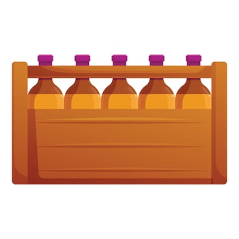 Wooden crate containing glass bottles holding refreshing craft beer vector