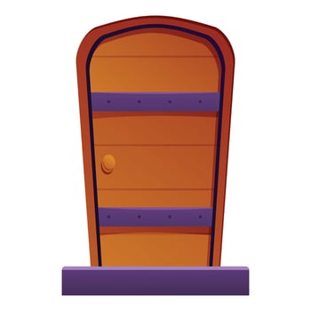 Old wooden door with metal rivets standing on stone step vector