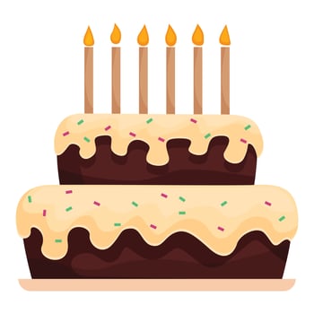 Delicious two tiered birthday cake with lit candles vector