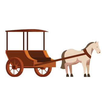 White horse standing still, pulling an empty wooden carriage vector