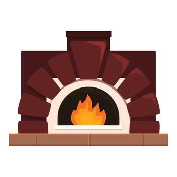 Traditional brick pizza oven burning wood fire cooking food vector