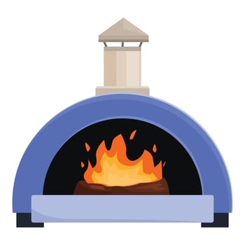 Traditional outdoor pizza oven burning wood fire for baking vector