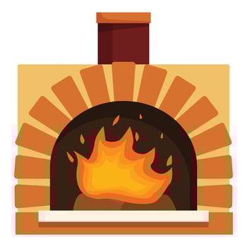 Traditional brick oven burning with bright fire for baking vector