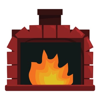 Red brick fireplace burning with yellow and orange flames vector
