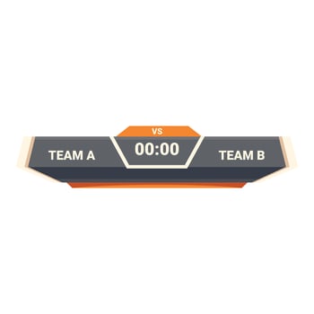 Digital scoreboard showing team a versus team b with time vector