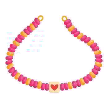Pink and yellow bead necklace with heart shape pendant vector