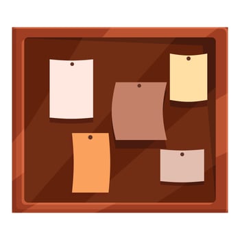 Cork notice board showing five papers attached with thumbtacks vector