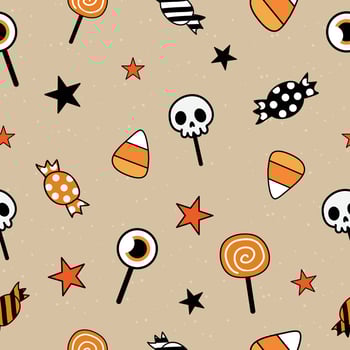 Halloween Candy Pattern with Skulls,Lollipops,Stars and Candy Corn Seamless Illustration for invitation greeting birthday party celebration card poster banner textiles wallpaper backgrounds vector