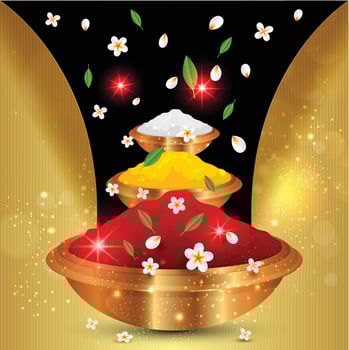 Color bowl, yellow with white flowers Red sindur vector