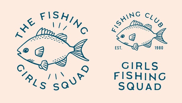 The fishing girls squad club crew trip matching fishergirl fisher woman funny quotes women shirt design clothing fish retro vintage blue aesthetic vector