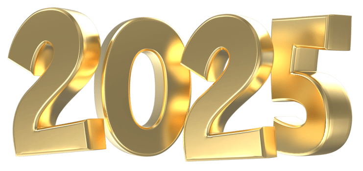 Happy New Year Number 2025 Gold 3D Render png