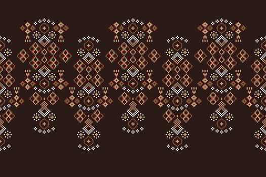 Traditional black ethnic motif ikat geometric fabric pattern cross stitch.Ikat embroidery Ethnic oriental Pixel brown background.Texture,decoration,wallpaper. vector