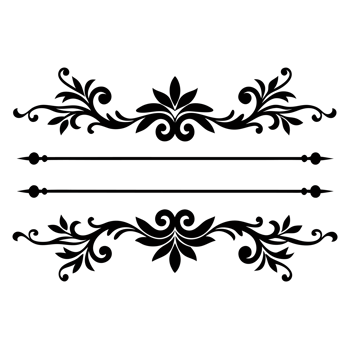 A black and white drawing of a floral border png