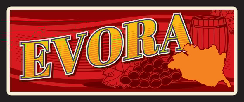 Evora municipality, Portugal travel plate vector