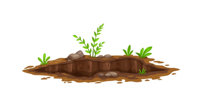 Ground hole, deep dirty pit in soil or mud surface vector