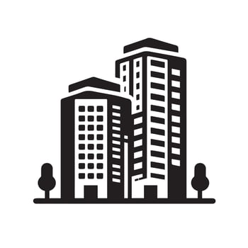 Two high rise buildings icon on white background vector
