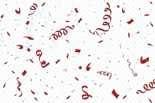 Luxury red confetti explosion for anniversary and party celebration. Special confetti and tinsel design for birthday. Red confetti and foil paper falling. vector