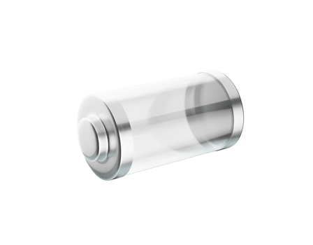 Glossy transparent battery charging glass empty battery with metal caps 3d illustration png
