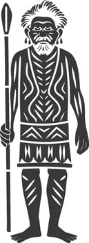 A black and white illustration of a man with a stick vector