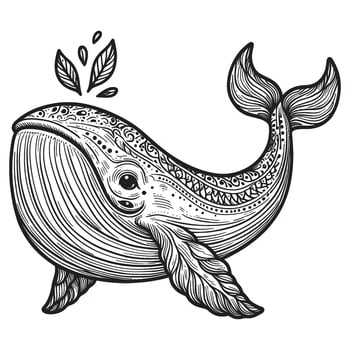 set of whale illustration. hand drawn black and white whale coloring page illustration isolated white background vector