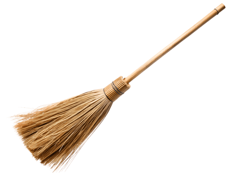 Wooden broomstick with straw bristles isolated png