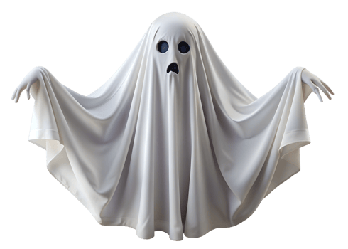 Ghost in white sheet with open mouth isolated on transparent background png