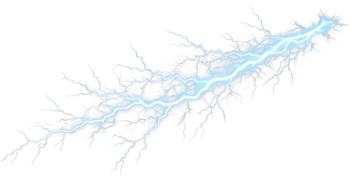 Bright horizontal lightning streak with electric discharge on transparent background png