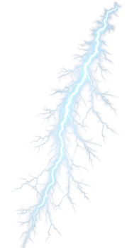 Bright blue lightning bolt with electric discharge on transparent background png
