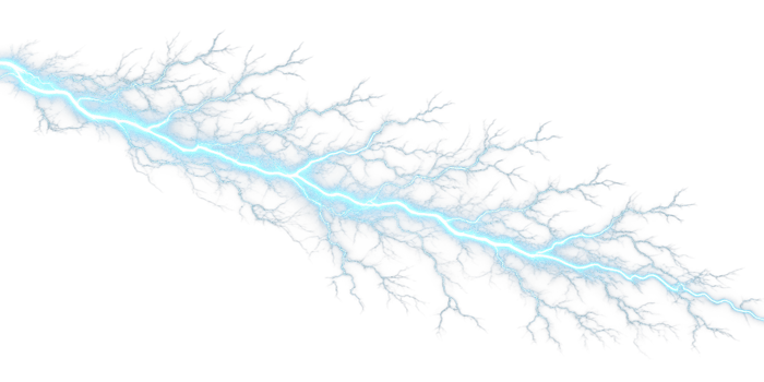 Blue lightning strike with high intensity, energy flash in the transparent png