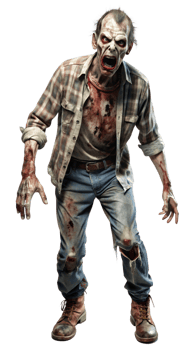 Decaying zombie with torn clothes, cut out transparent png