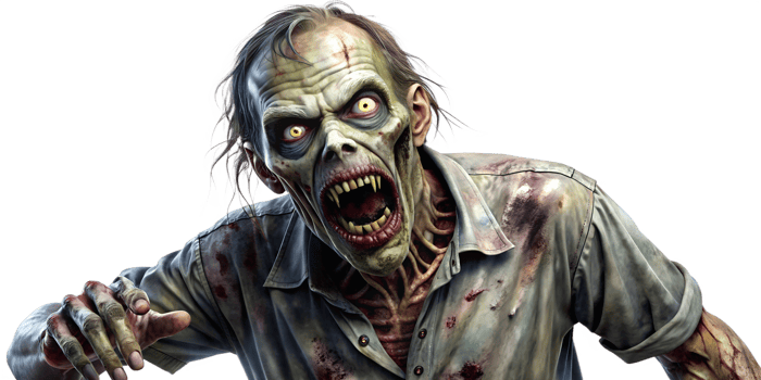 Horrifying zombie reaching out, cut out transparent png