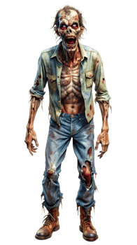 Aggressive zombie with open mouth, cut out transparent png
