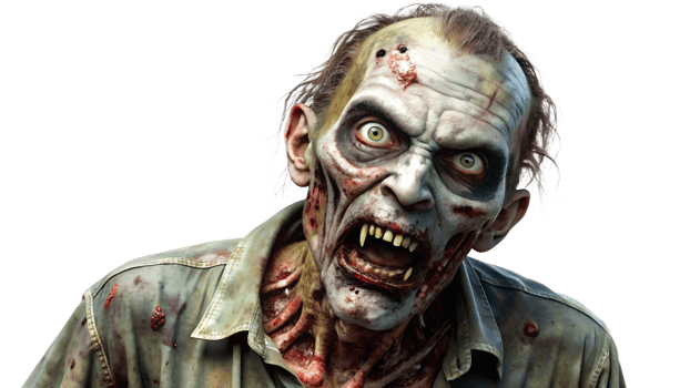 Spooky zombie with glowing eyes, cut out transparent png