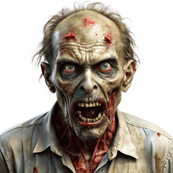 Sinister zombie with tattered clothes, cut out transparent png