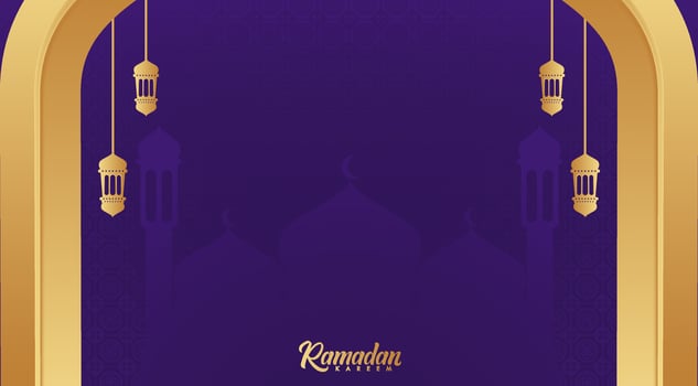 ramadan background with arabic arches and lamps vector