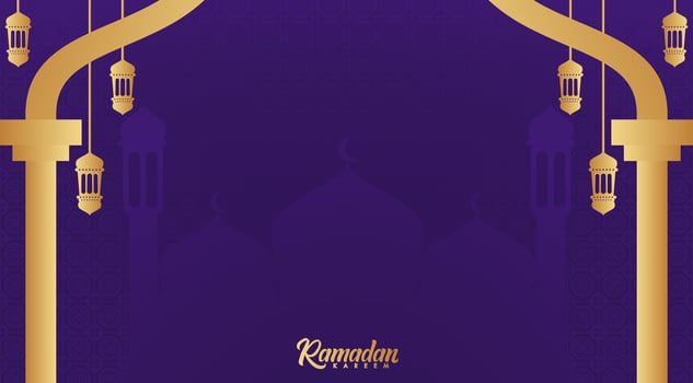 ramadan background with golden arabic arch and lamps vector