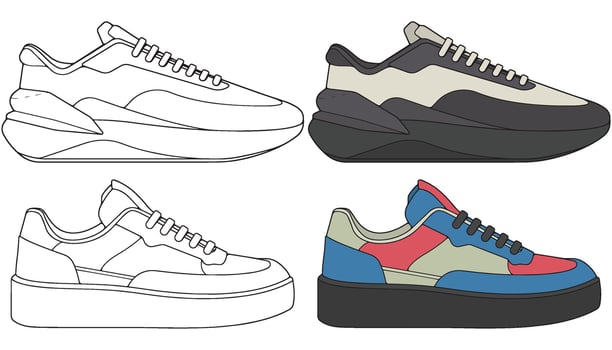 Bundling set sneakers shoes for training, sneakers shoe illustration. Sneakers color full. vector