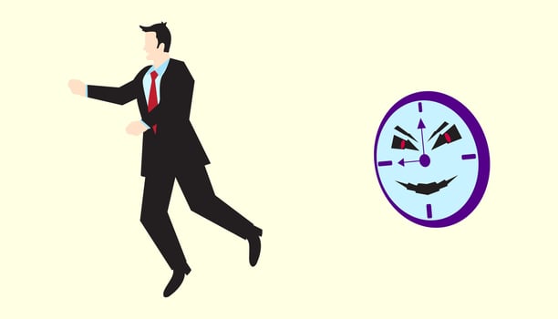 a businessman is being chased by time or a deadline vector