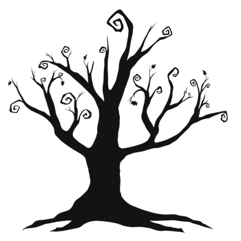 a black tree with swirls on it, Halloween decorations clipart png