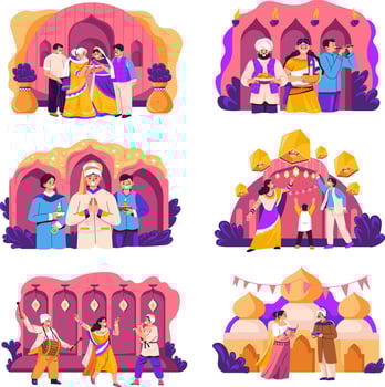 Diwali Festival Celebration Scenes vector