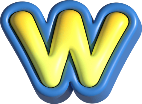 Letter W, 3d rendering uppercase alphabet png