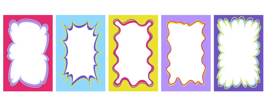 Wavy scallop border. Rectangle fun wavy frame. Cartoon hand drawn shapes for text picture and photo. Doodle groovy psychedelic template. Abstract funky decorative y2k squiggle bubble vector