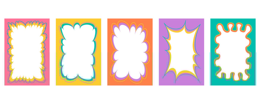 Wavy scallop border shapes. Rectangle fun psychedelic hand drawn frame. Doodle cute design for text photo and picture. Groovy child template. Y2K decorative blank. vector