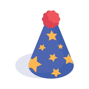 Party hat isometric icon, festive celebration, birthday hat vector