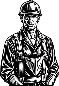 Black and white drawing of worker vector
