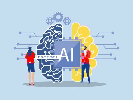 Partnership contact,Businessman matching cyborg idea or artificial intelligence technology futuristic, AI, with brain Machine future cooperation illustrator vector