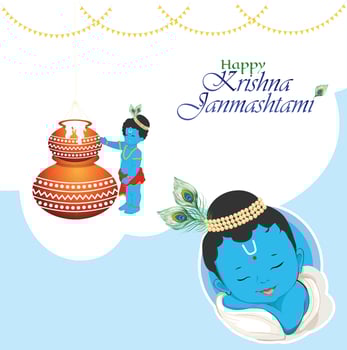 happy Krishna Janmashtami creative poster design with background vector