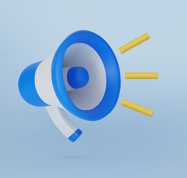3d megaphone speaker or loudspeaker for announce promotion communication, 3d megaphone loud hailer with notification, speakerphone 3d icon, illustration vector