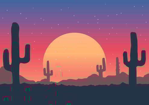minimal desert landscape against a sunset sky vector